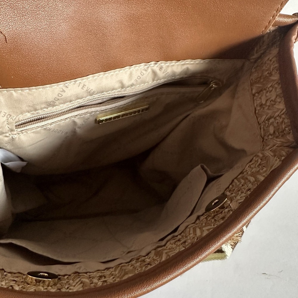 Steve Madden Bwebber Straw Satchel Crossbody Logo Bag Cognac 9" With Small Pouch - Picture 8 of 11